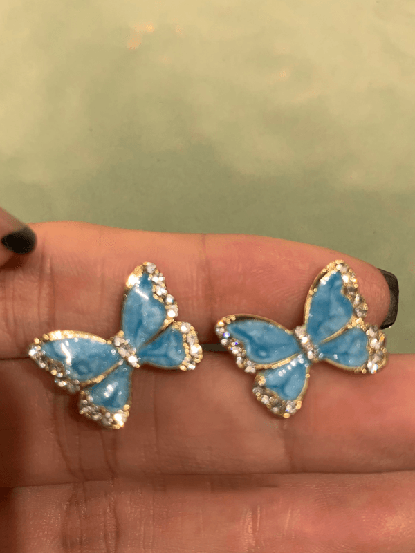 jinran 2024 New Streamer Blue White Butterfly Stud Earrings