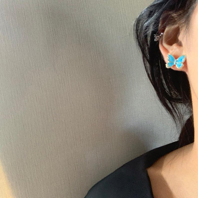 jinran 2024 New Streamer Blue White Butterfly Stud Earrings