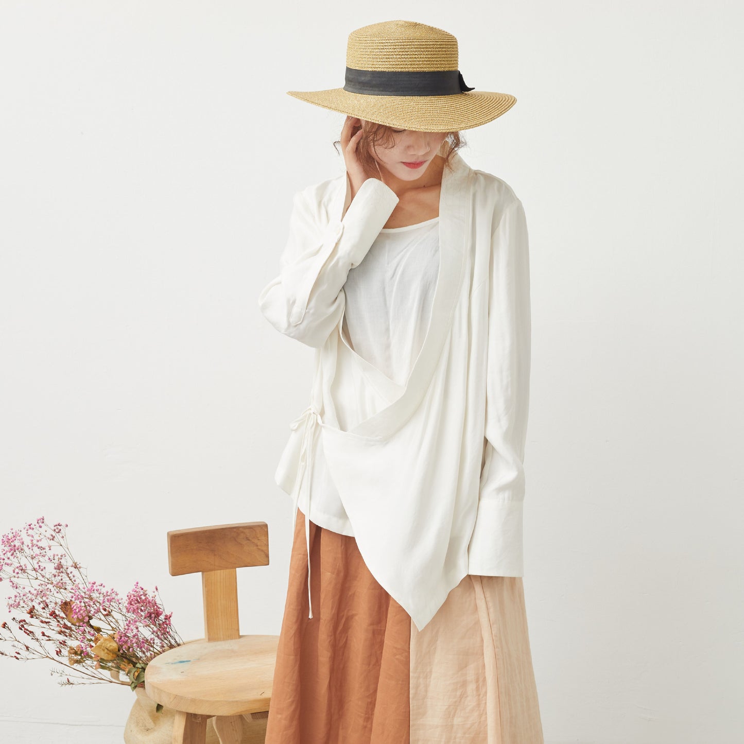 2025 Mountain Free, Hanfu Collar, Shirt Girl, Copper Ammonia Silk Slim Literary Shirt, Chunliang 90317C Elegant