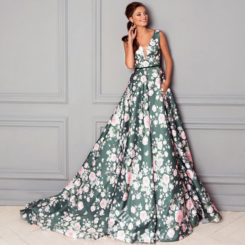 2025 spring and summer new fashion print dress women's bohemian style print long pendulum knee length skirt