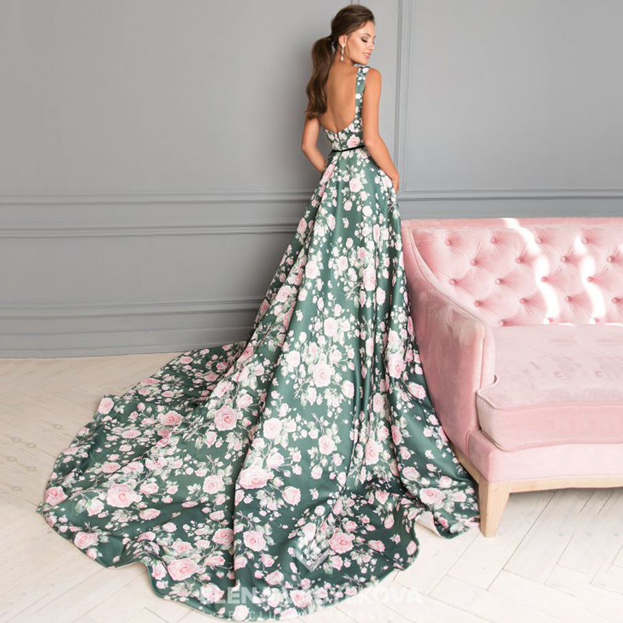 2025 spring and summer new fashion print dress women's bohemian style print long pendulum knee length skirt