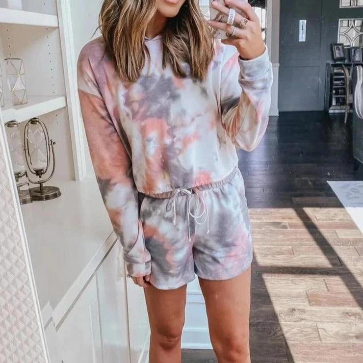 2025 spring and summer new loungewear casual two-piece set women's summer long-sleeved shorts home set