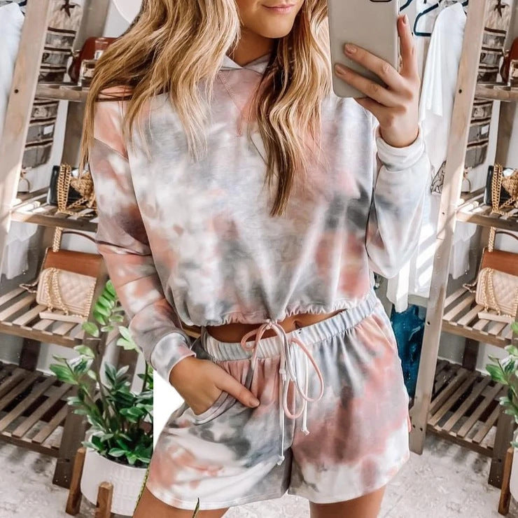 2025 spring and summer new loungewear casual two-piece set women's summer long-sleeved shorts home set