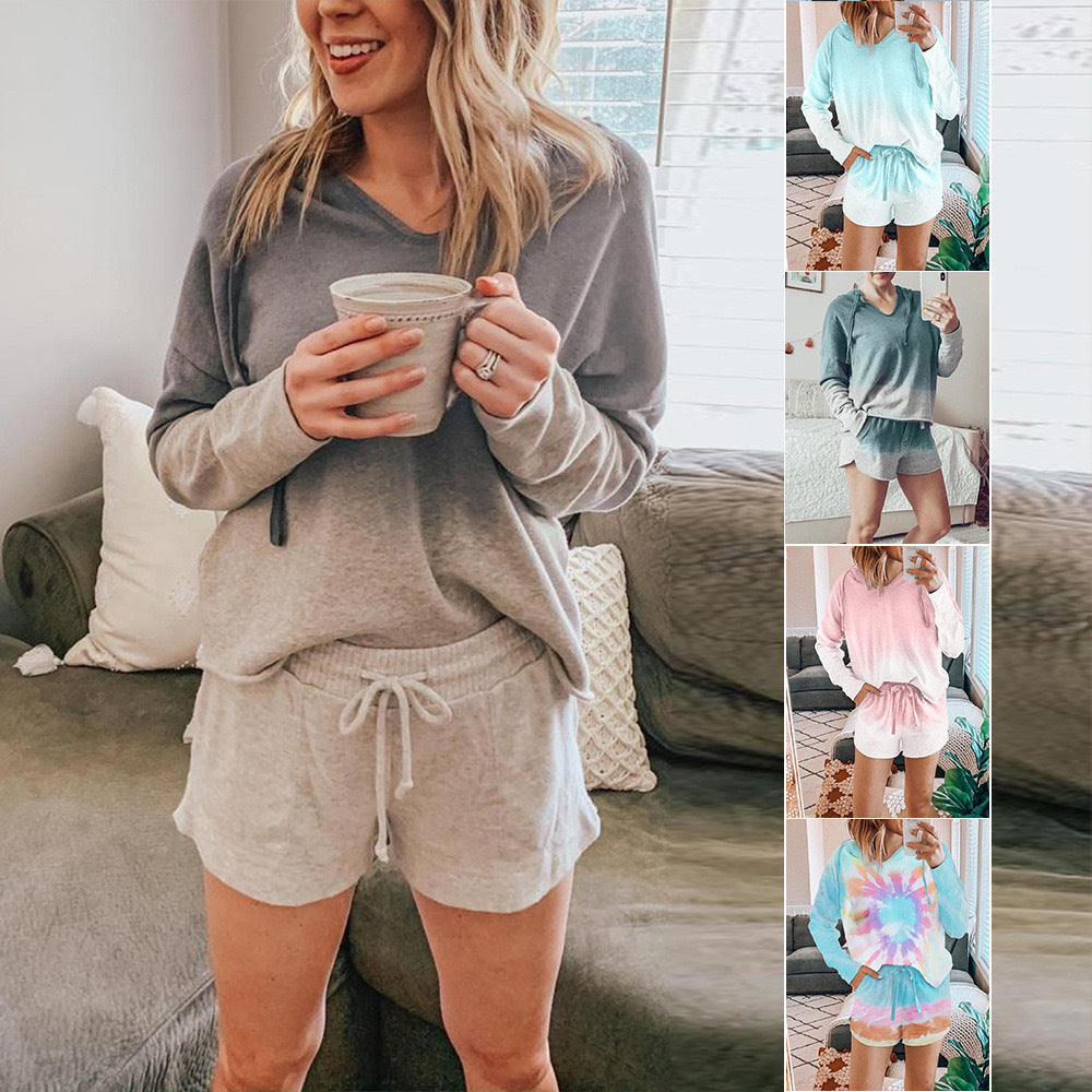 2025 spring and summer new loungewear casual two-piece set women's summer long-sleeved shorts home set