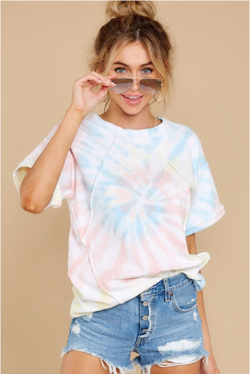 2025 spring and summer new loungewear casual printing short sleeves women's splicing short sleeves home short sleeves