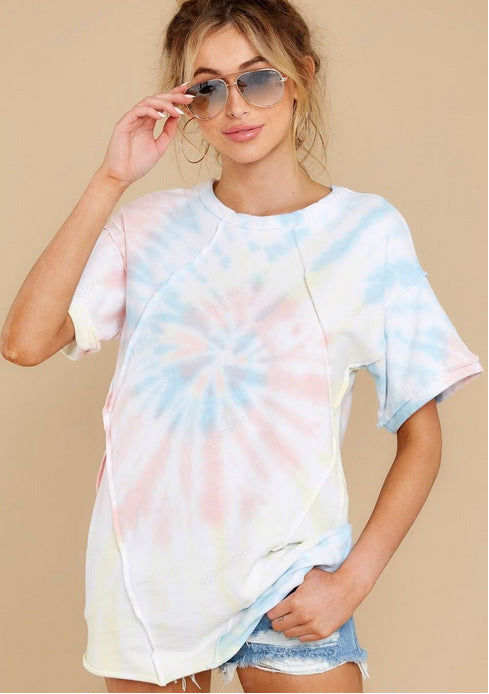 2025 spring and summer new loungewear casual printing short sleeves women's splicing short sleeves home short sleeves