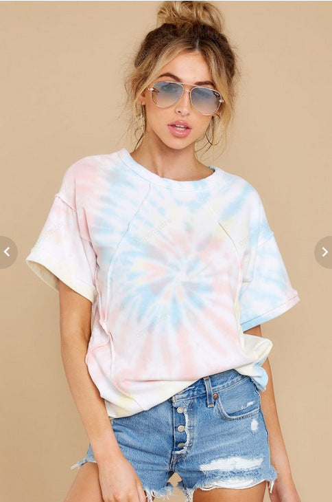 2025 spring and summer new loungewear casual printing short sleeves women's splicing short sleeves home short sleeves