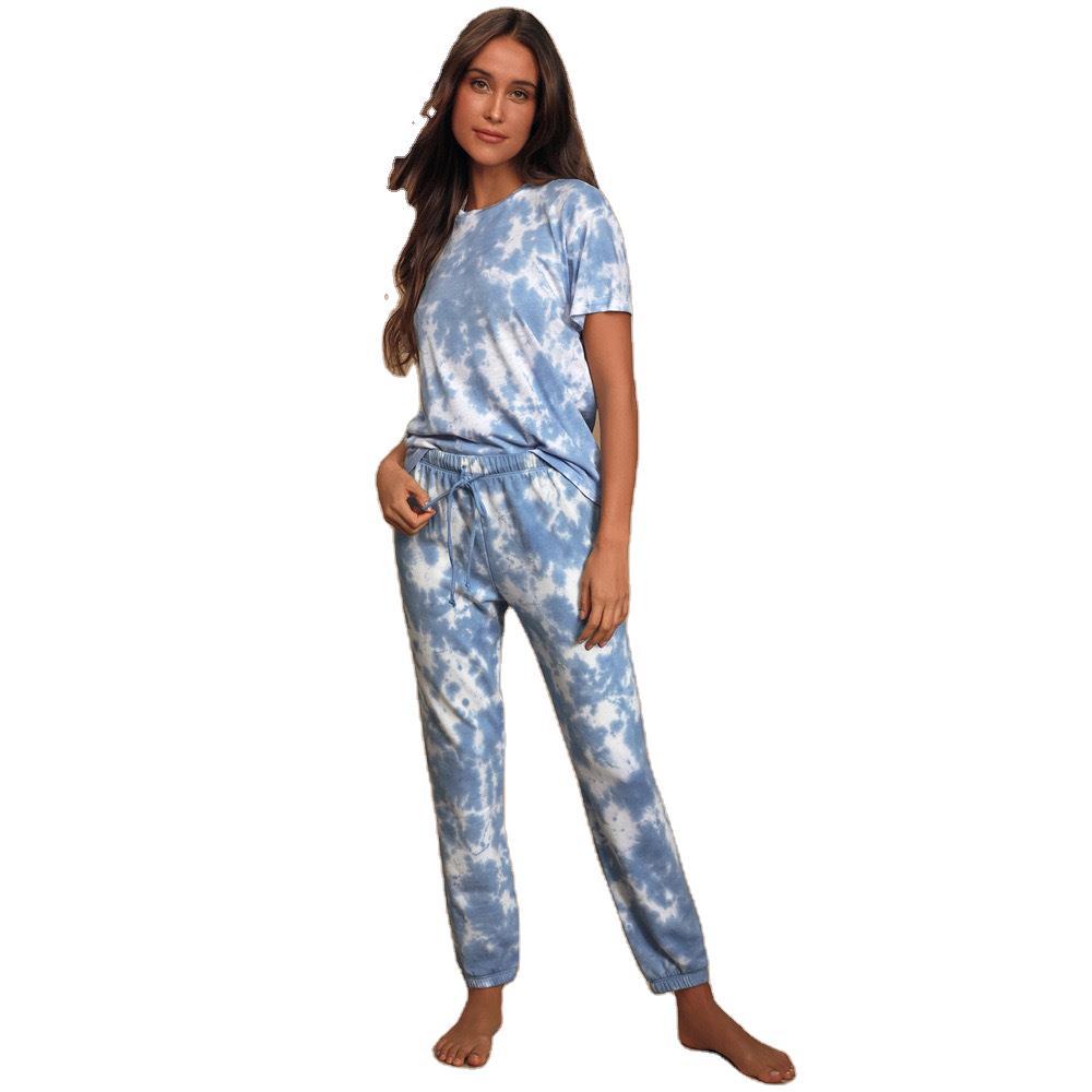 2025 spring and summer new loungewear printed two-piece set women's summer short-sleeved trousers home set