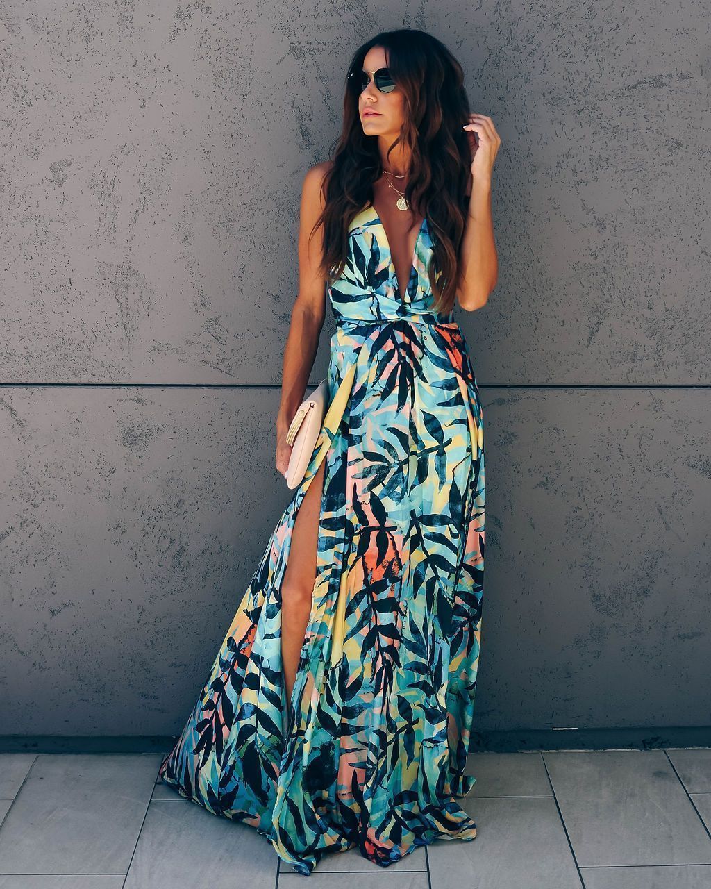 2025 spring and summer new Popular trade women's clothing independent station sleeveless V-neck printed slim dress long dress new