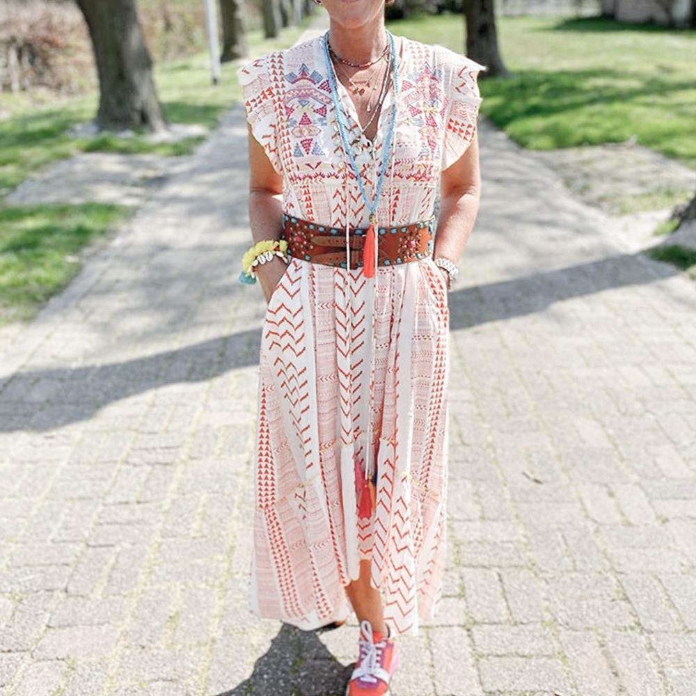 2025 spring and summer new Popular trade women's clothing independent station short-sleeved V-neck printed pendulum loose dress long dress