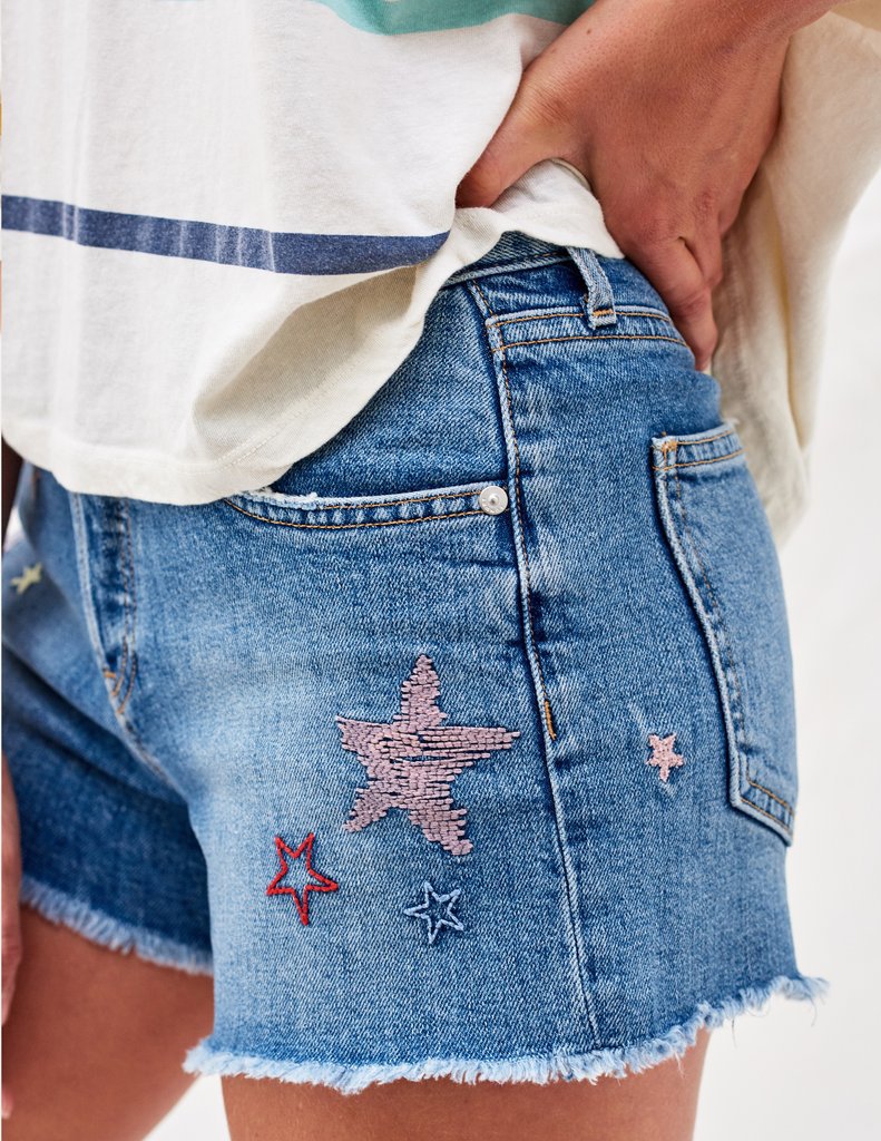2025 Popular trade New jeans women's new high-waisted elastic old-fashioned embroidered and thin hip-wrapped denim shorts