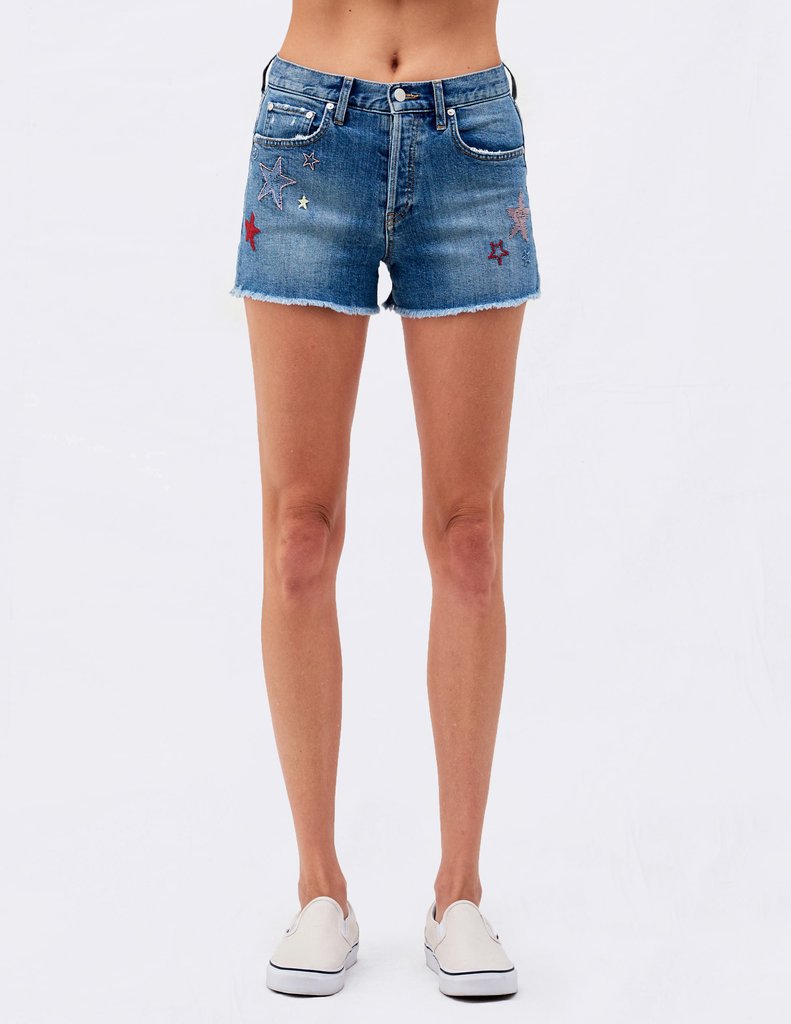 2025 Popular trade New jeans women's new high-waisted elastic old-fashioned embroidered and thin hip-wrapped denim shorts