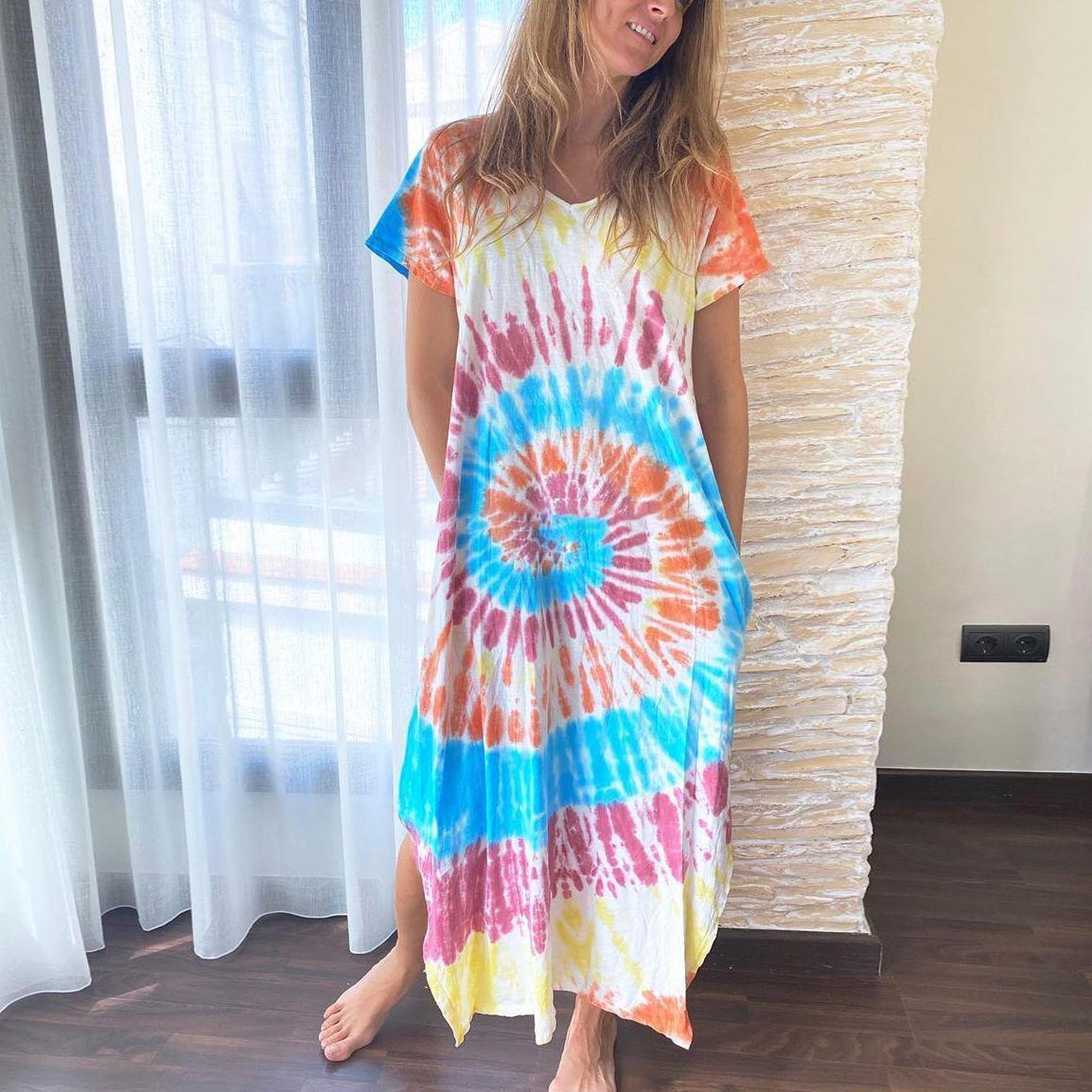 2025 spring and summer new New printed long dress dress, independent station loose multi-color long dress
