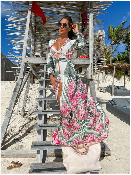 2025 summer new suspender dress bohemian dress digital printing V-neck sleeveless dress