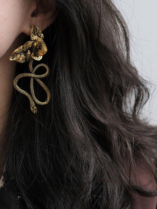 jinran 2024 New Vintage Snake Shape Flower Shape Earrings Accessories