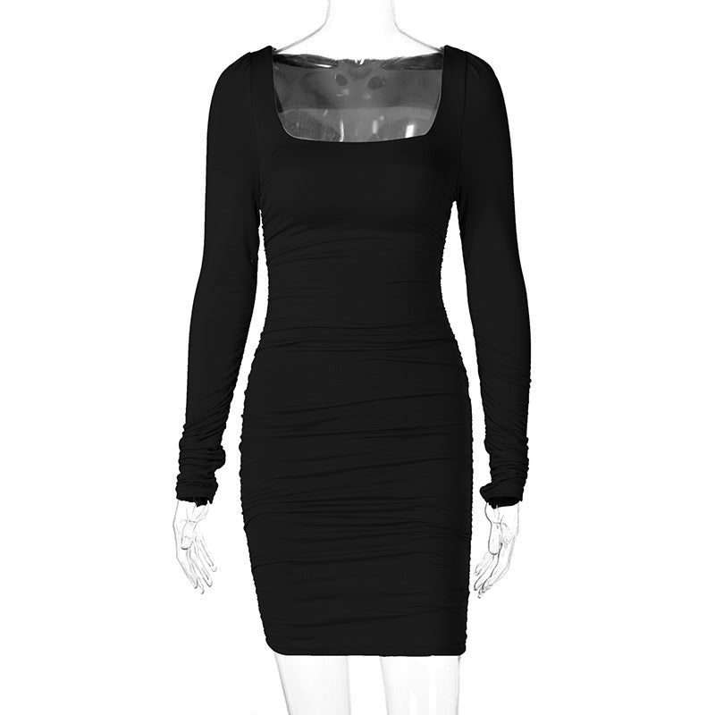 jinran dress to impress codes Hot Selling 2024 Spring and Summer New Elegant Slim-Fit Long-Sleeved Pleated Solid Color Dress Female Fashion