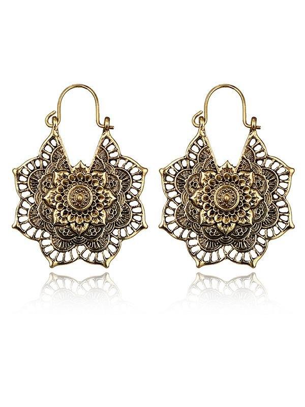 jinran 2024 New Vintage Hollow Alloy Flower Earring Accessories