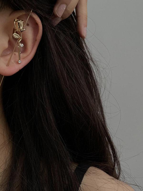 jinran 2024 New Urban Floral Asymmetric Earrings Accessories