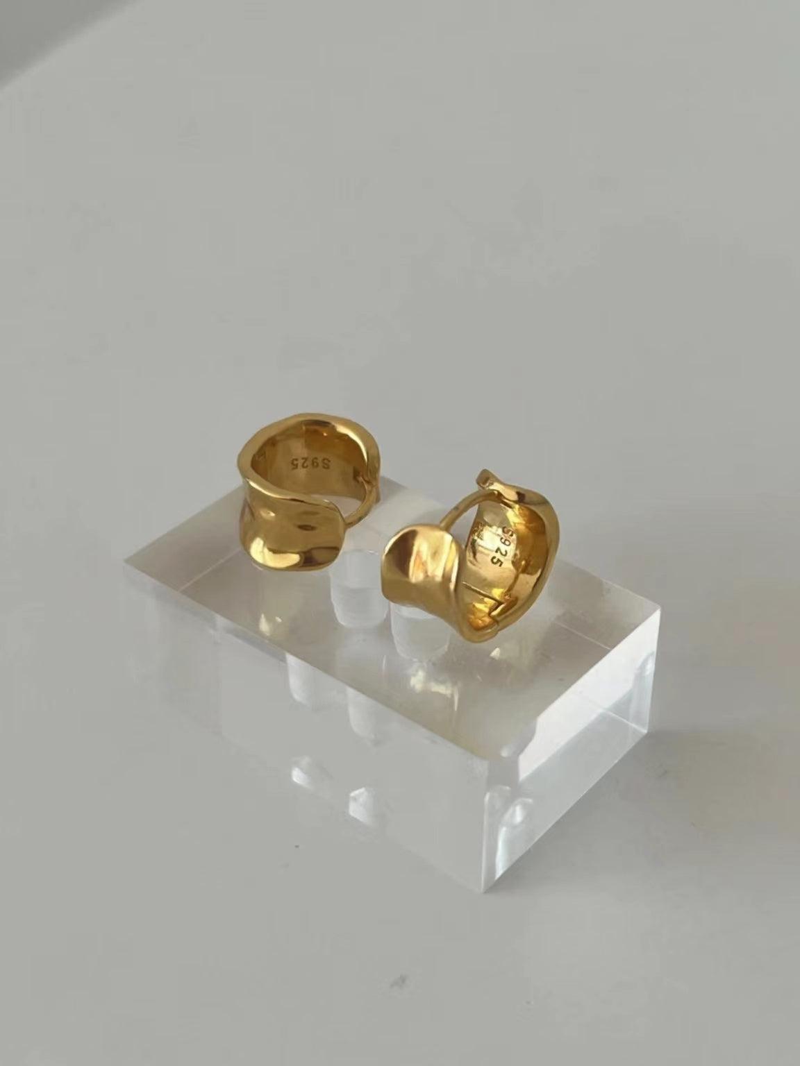 jinran 2024 New Gold Minimalist Ruched Earrings