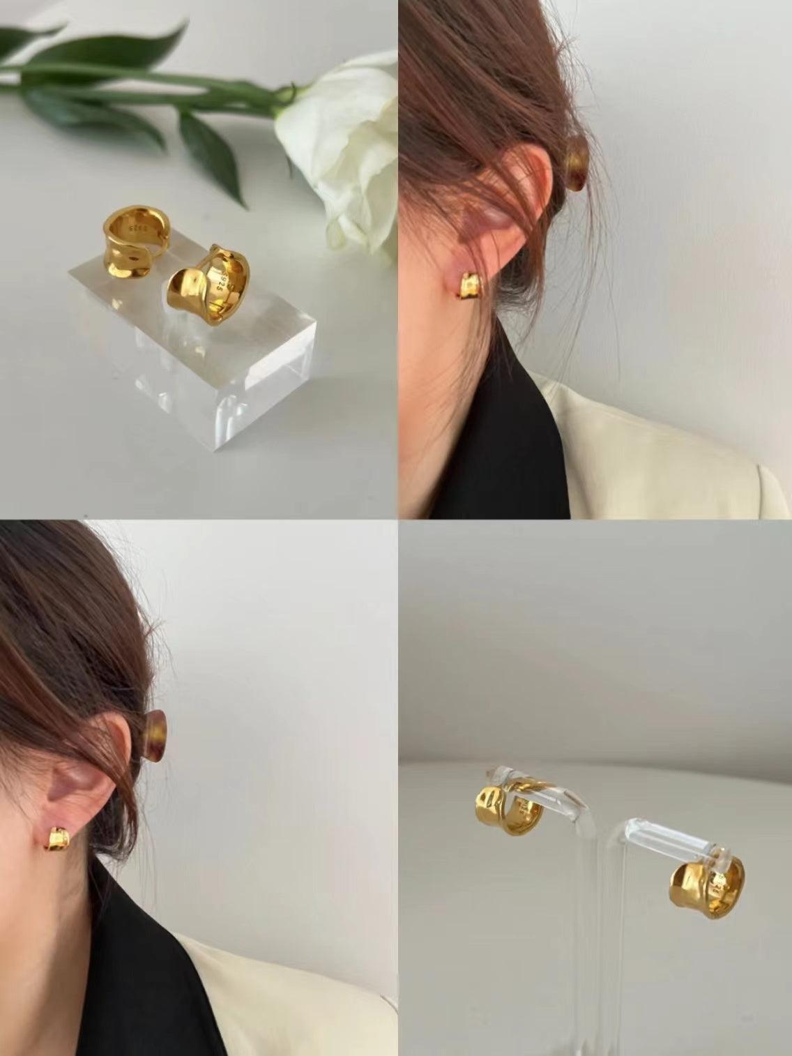 jinran 2024 New Gold Minimalist Ruched Earrings