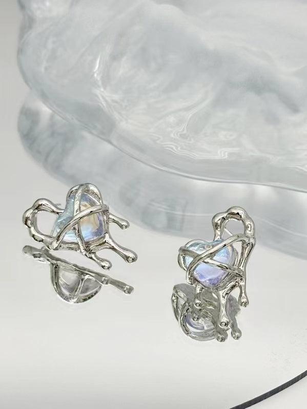 jinran 2024 New Lava Cutout Heart Stud Earrings