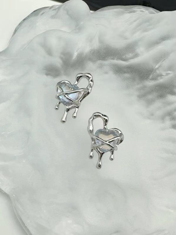 jinran 2024 New Lava Cutout Heart Stud Earrings