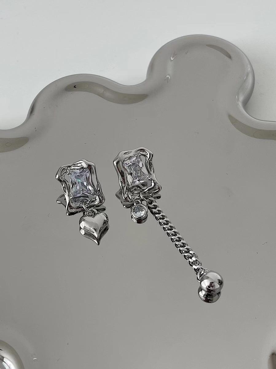 jinran 2024 New Asymmetric Zirconia Heart Earrings