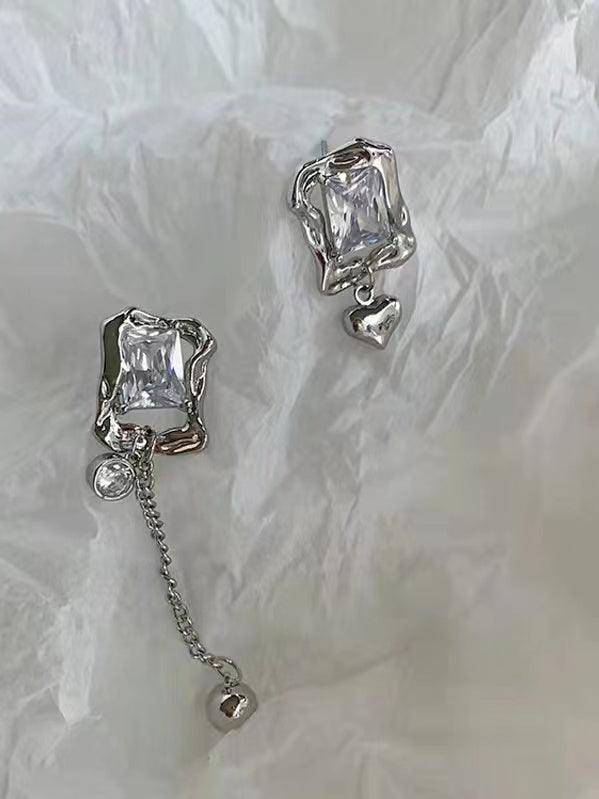 jinran 2024 New Asymmetric Zirconia Heart Earrings