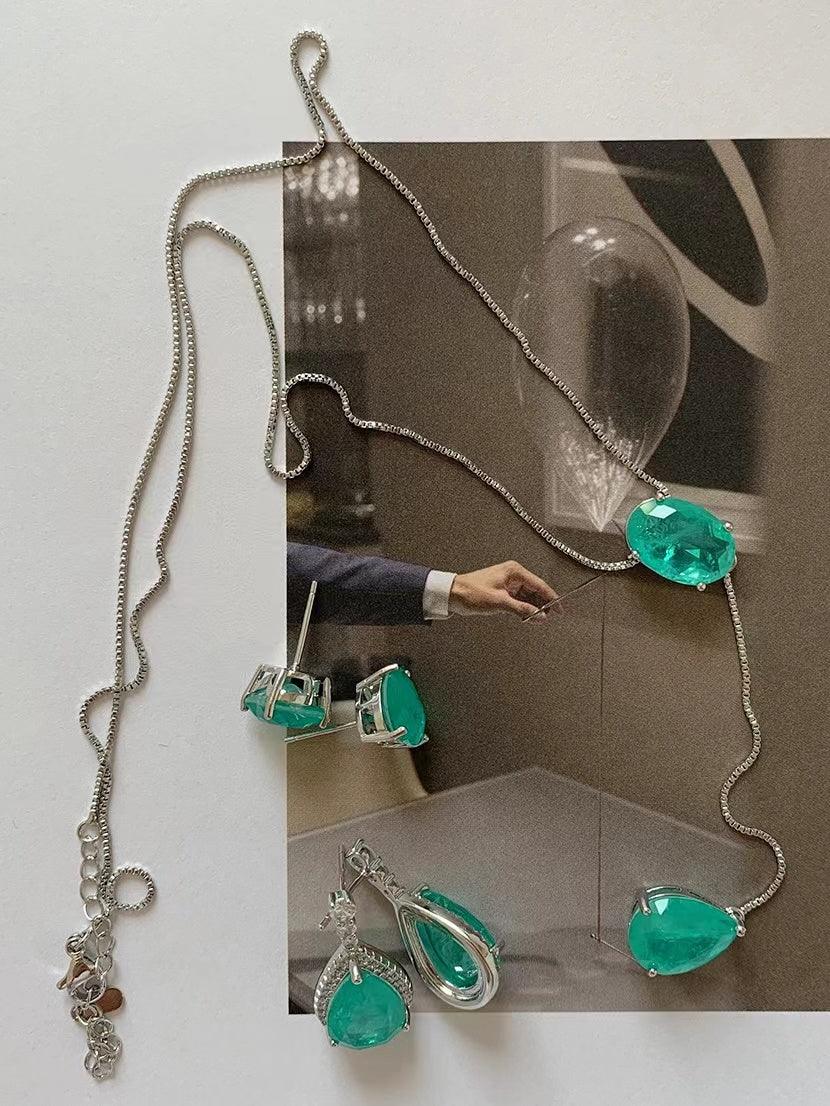 jinran 2024 New Premium Green Semi-Precious Stone Adjustable Necklace Earrings