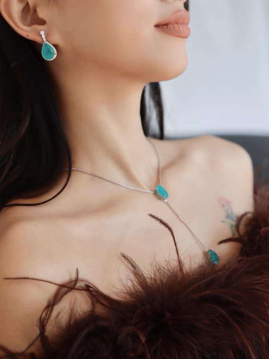 jinran 2024 New Premium Green Semi-Precious Stone Adjustable Necklace Earrings