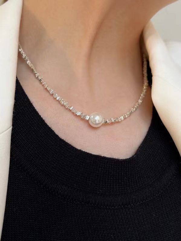 jinran 2024 New Mini Triangle Geometric Shard Silver Necklace