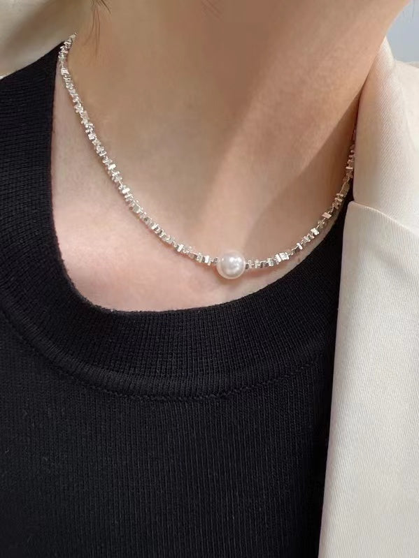 jinran 2024 New Mini Triangle Geometric Shard Silver Necklace