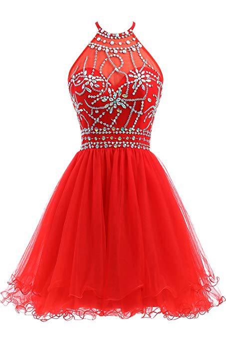 jinran dresses Slim-Fit Small Dress Halter Short Bridal Wedding Dress Banquet Evening Dress Lace New Red Women