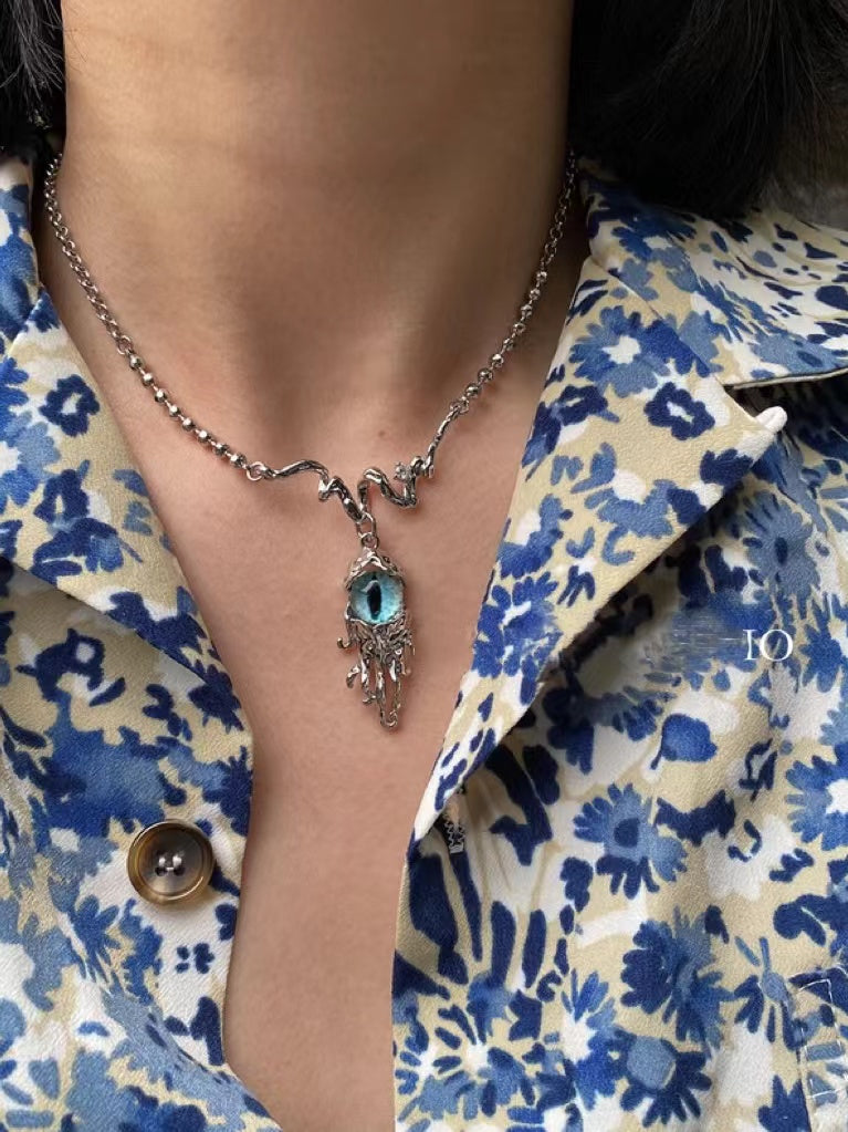 jinran 2024 New Blue Devil Eyes Design Earrings Necklace