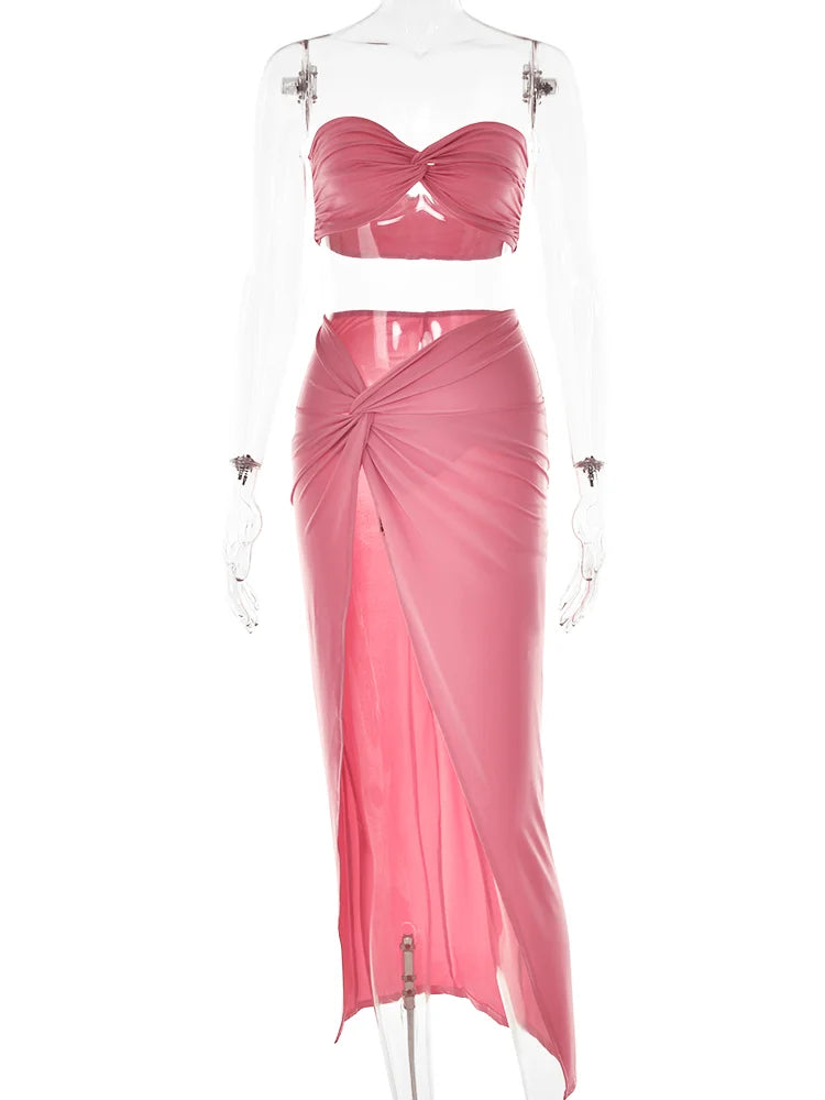 jinran Sexy Strapless Hollow Out Women Dress White Sleeveless High Slit Dress Female Autumn Skinny Elegant Party Clubwear 2024