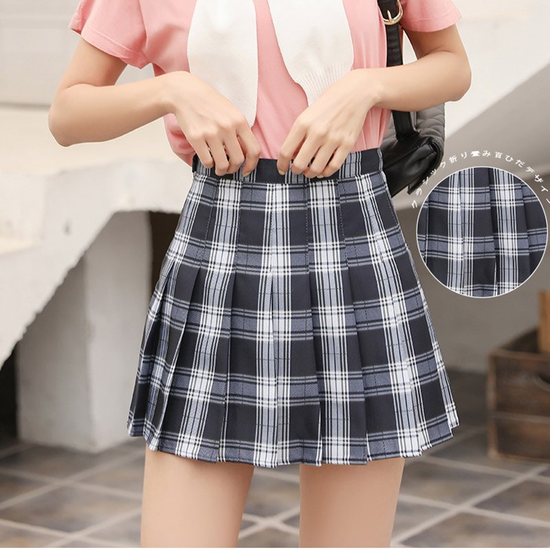 jinran Summer Women Plaid Skirt High Waist Chic Female Pleated Skirts Fashion Harajuku Ladies Mini Skirts Casual Cute Woman Short Skirt