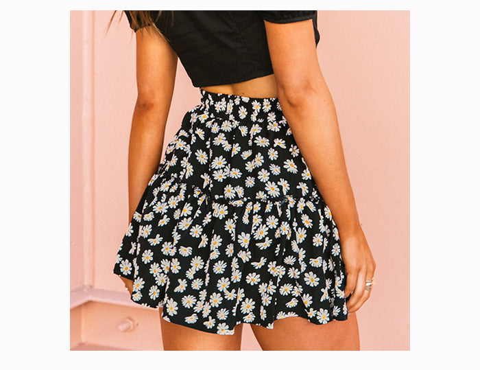 jinran Summer Boho Floral Print Mini Skirt Women Elegant Ruffles Short Skirts Elastics Waist Lace Up A-Line Skirts