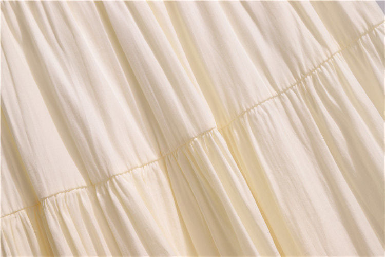 jinran Summer Stitching Cotton and Linen Skirt Elegant Elastic High Waist Ruffles Pleated All-match A Line Skirt Casual Beach Holiday
