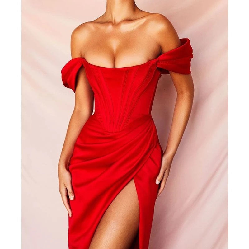 jinran Townlike Stretch Satin Elegant Dress Women High Split Deep V Neck Sexy Party Dress Summer Dresses With Fishbone Vestidos