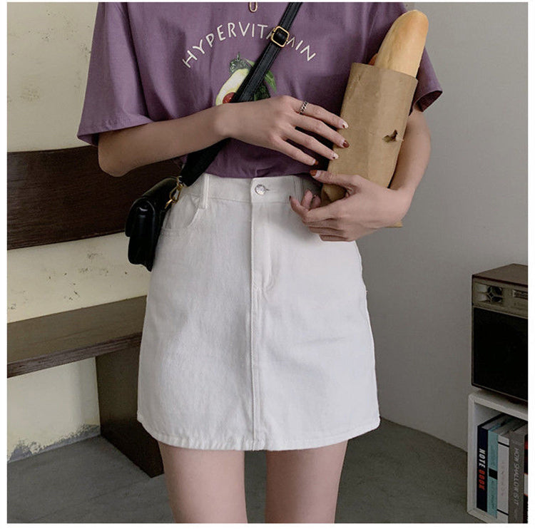 jinran Women Korean Harajuku Denim Skirt Casual Summer High Waist Elegant Solid Simple Wild A Line Mini Skirts Vintage Y2K Streetwear