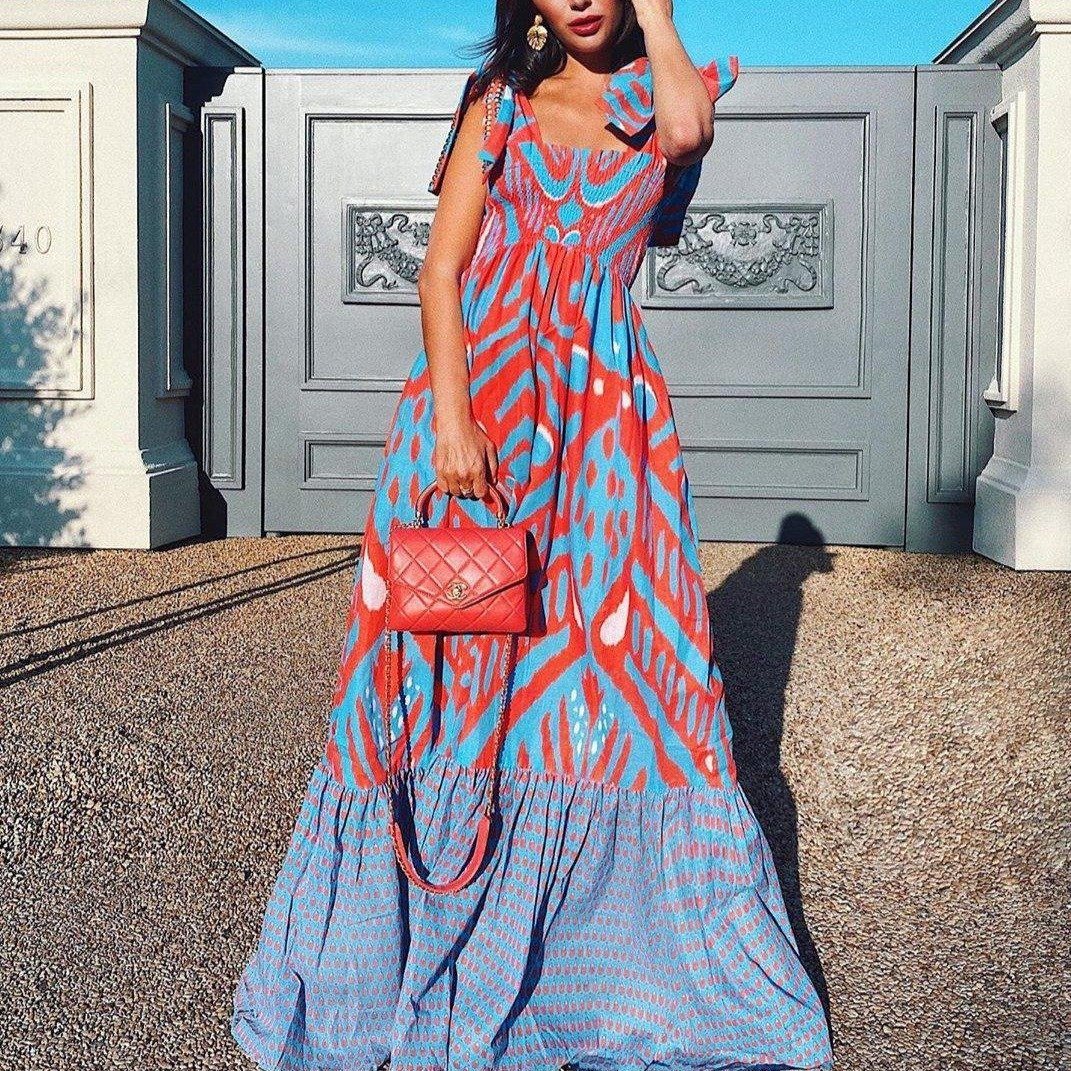 jinran Women Dress Sleeveless Color Matching Large size Dresses Long Printing Vintage Sexy Summer Dresses New Fashion Sexy Dress