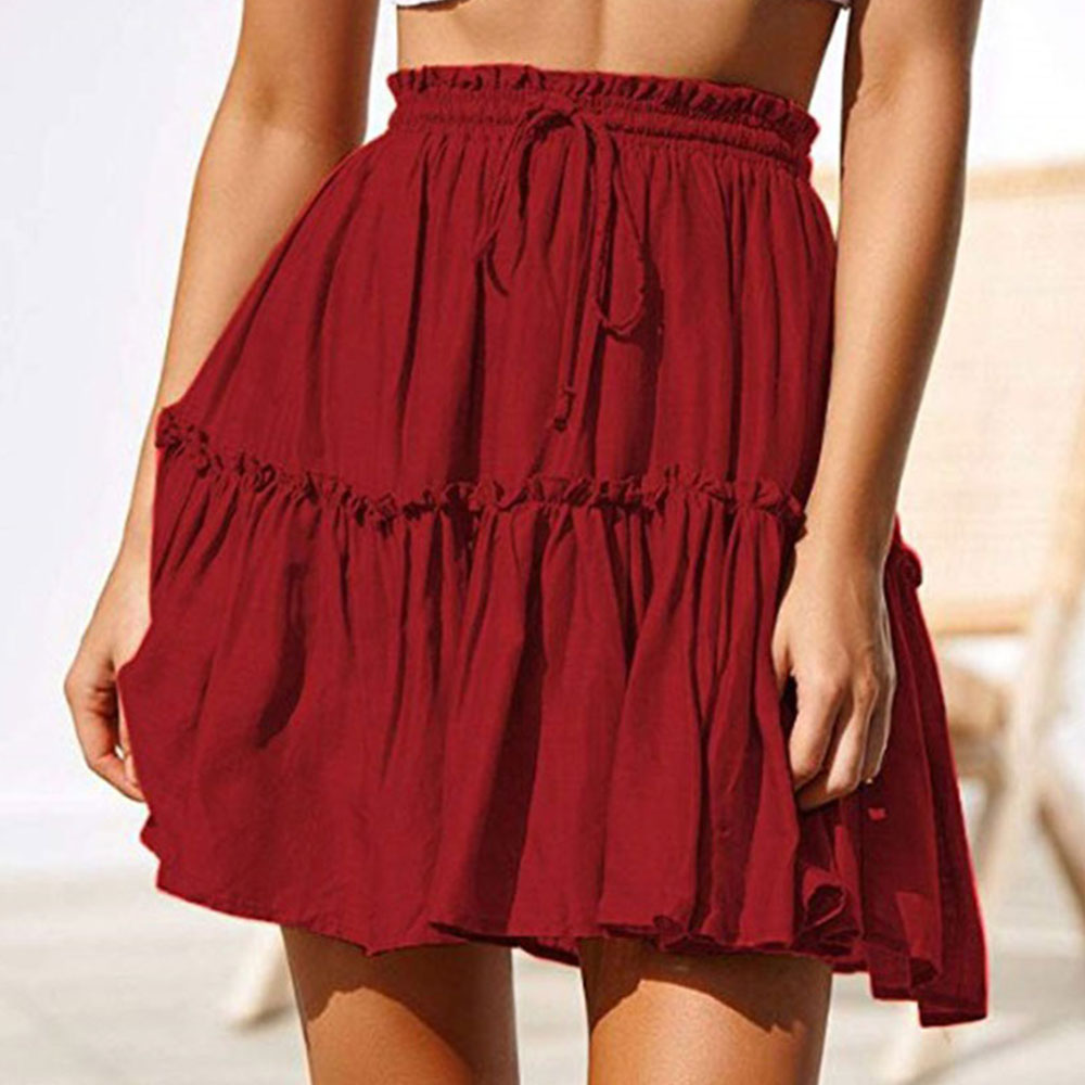 jinran Summer Short Skirts Women Vintage Ruffled Mini Skirt with Sashes Casual Boho Pleated A Line Holiday Beach Wear