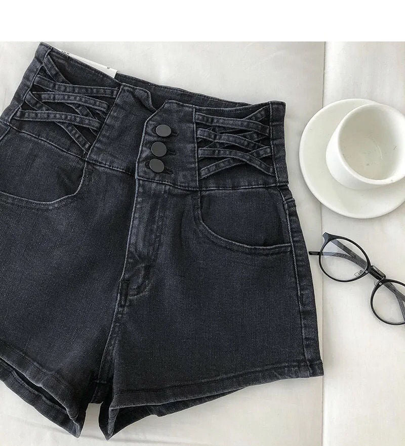 jinran New Streetwear Female High Waist Wide Leg Vintage Denim Shorts Spring Summer Women Loose Washed Solid Color Jeans Shorts