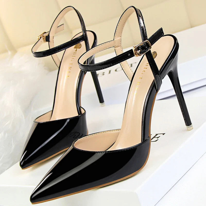 jinran Shoes Fashion Sandals Women 2024 Patent Leather High Heels Women Sandals Summer Heeled Sandals Pointed Toe Women Pumps