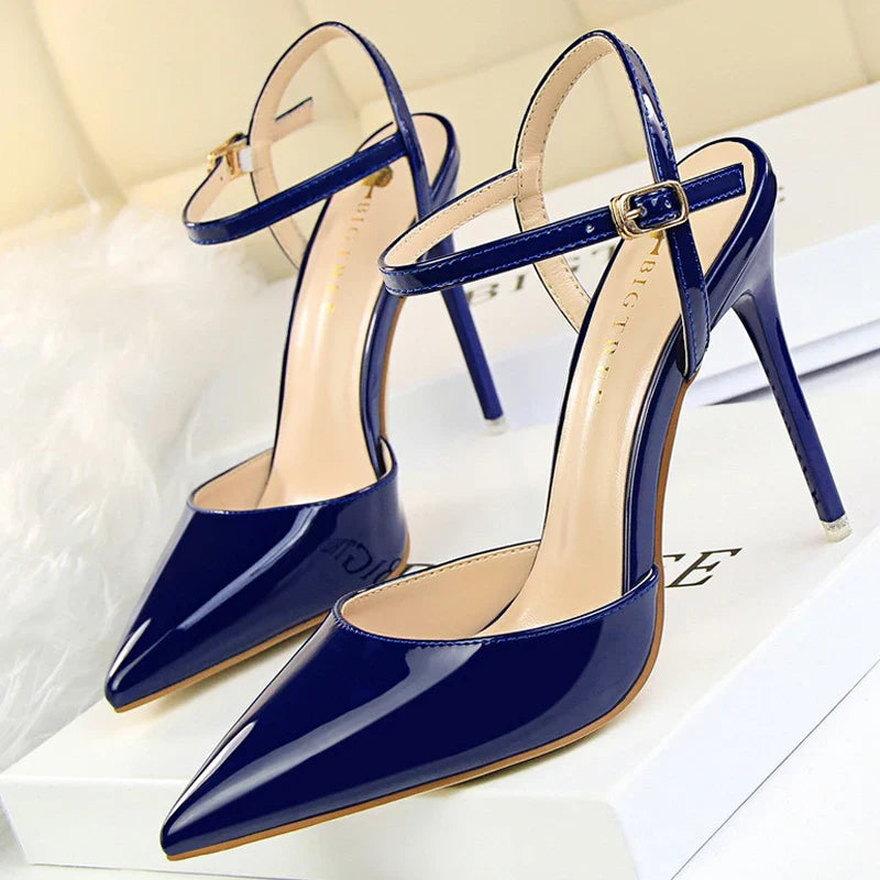 jinran Shoes Fashion Sandals Women 2024 Patent Leather High Heels Women Sandals Summer Heeled Sandals Pointed Toe Women Pumps