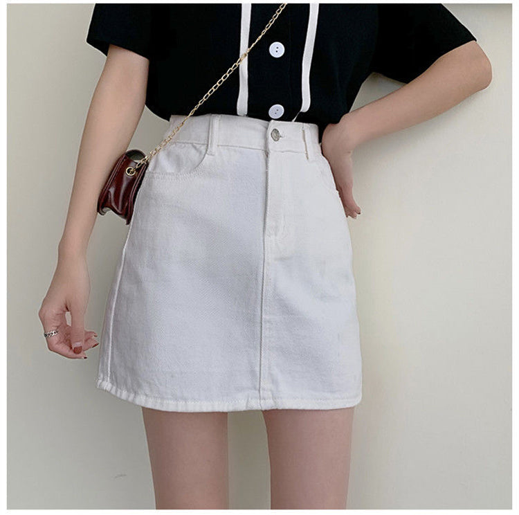 jinran Women Korean Harajuku Denim Skirt Casual Summer High Waist Elegant Solid Simple Wild A Line Mini Skirts Vintage Y2K Streetwear