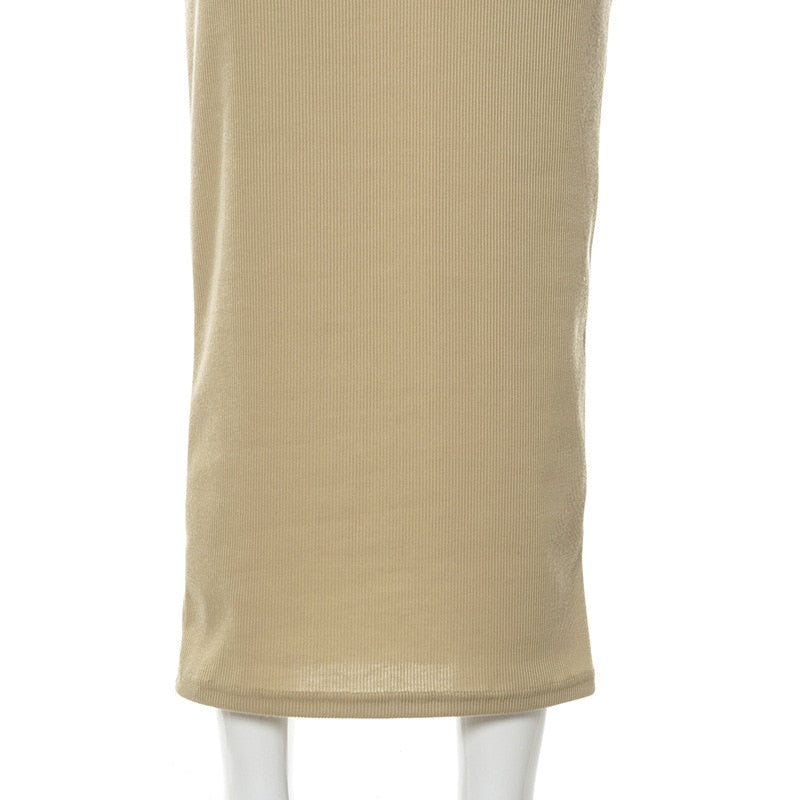 jinran Ribbed Knitted Women'S Solid Sleeveless Tank Midi Dress Bodycon Sexy Streetwear Casual Party Club Summer Wholesale