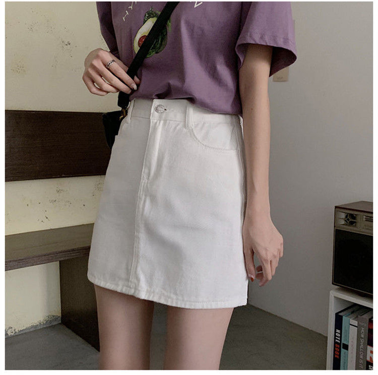jinran Women Korean Harajuku Denim Skirt Casual Summer High Waist Elegant Solid Simple Wild A Line Mini Skirts Vintage Y2K Streetwear