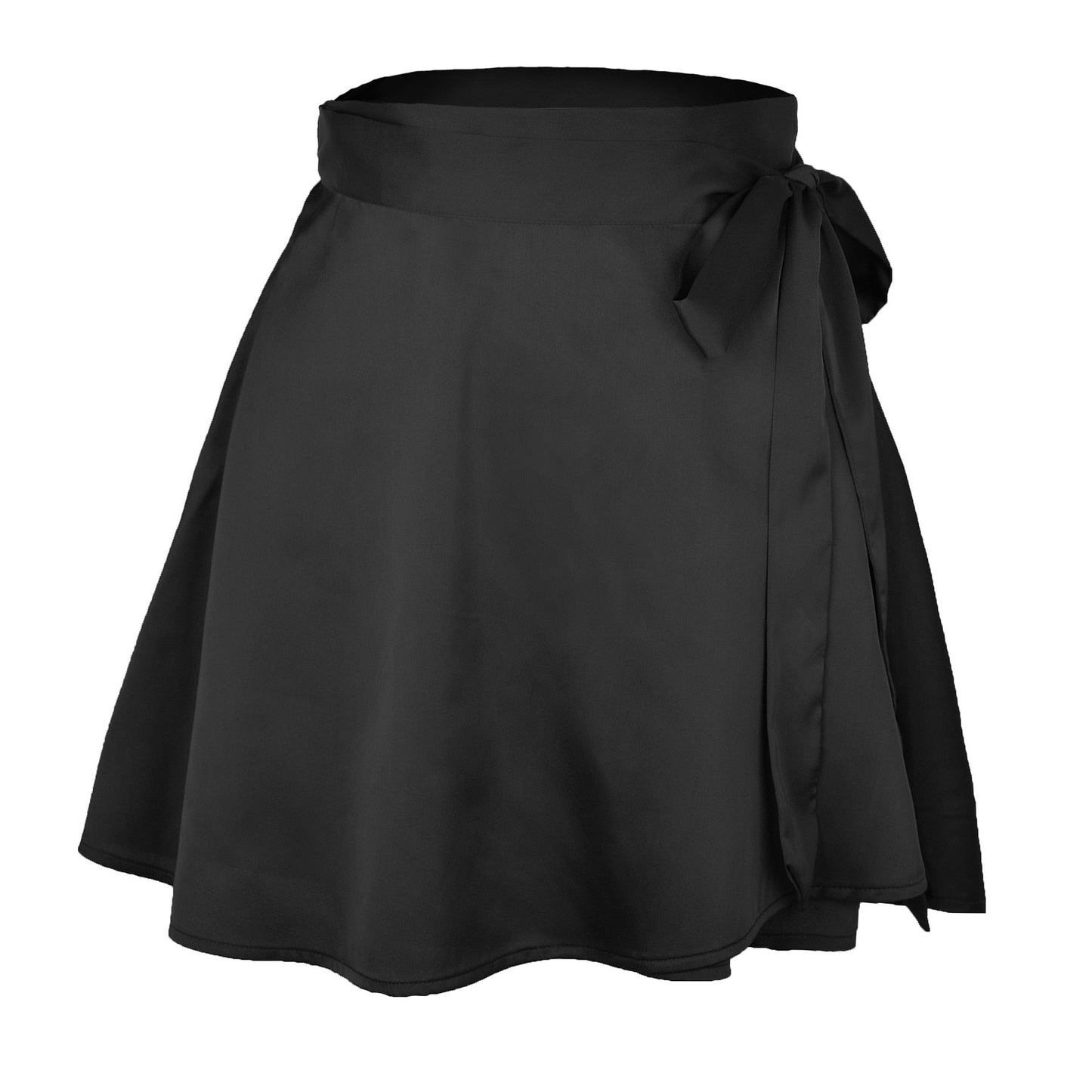 jinran Women Summer High Waist Lace-Up Loose Casual Chiffon Satin Mini Skirt Solid Color Bandage Fashion Club Elegant Skirts WDQ01