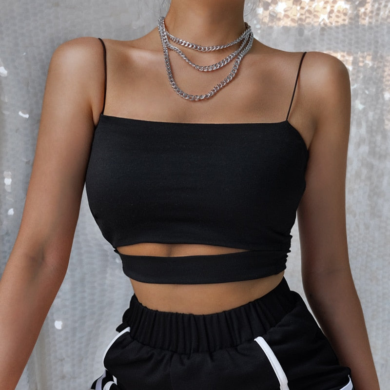 jinran New Fashion Hot Sexy Women Summer Sexy Casual Sleeveless Cut-Out Short Tee Shirt Crop Top Vest Strap Tank Top Blouse